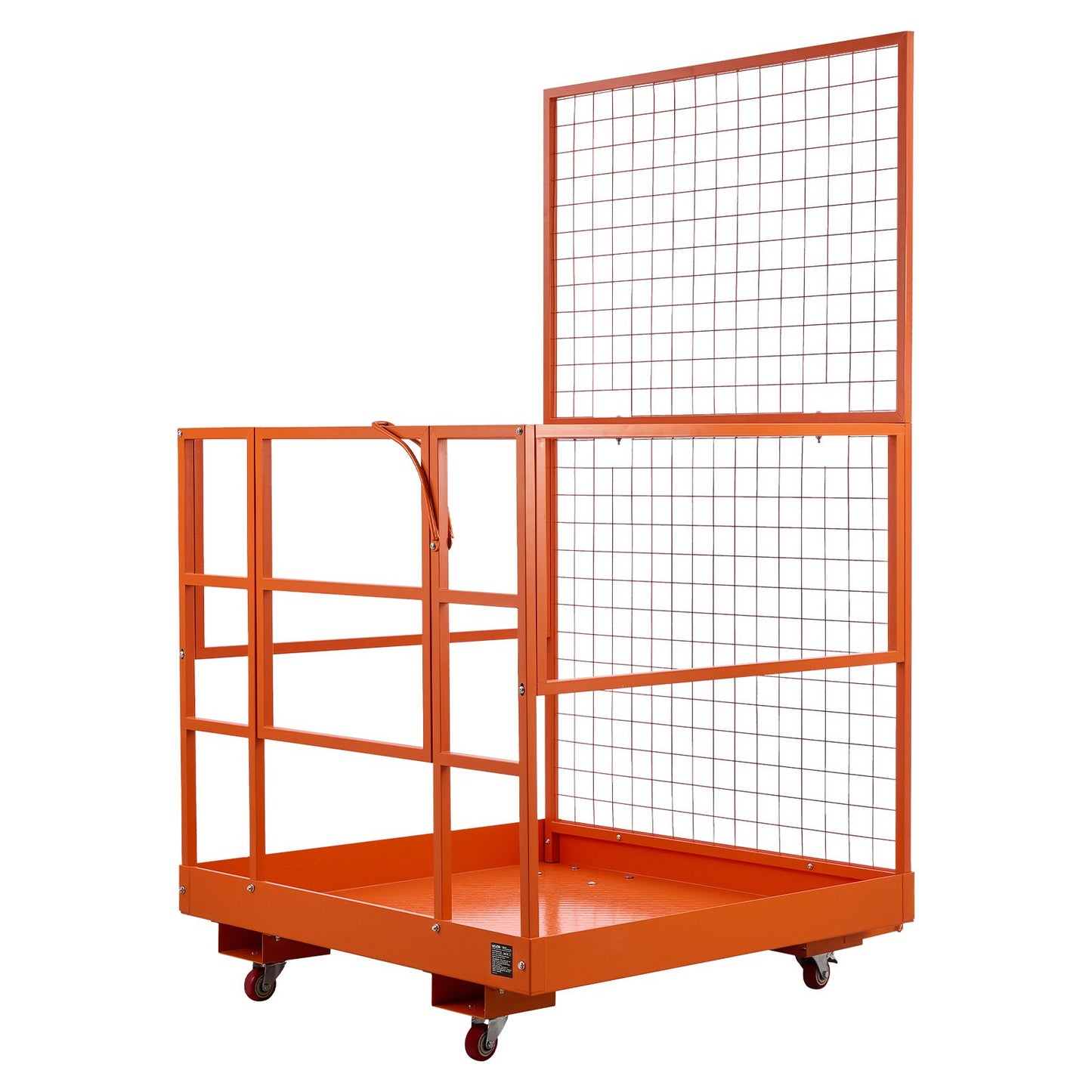 Forklift Safety Cage, 1225 x 1148 mm, Heavy Duty Forklift Man Basket, 635.03 kg Capacity Work Platform Lift Basket with Safety Harness, Lock, Wheels, Drain Hole, for Aerial Work Lifting Loader