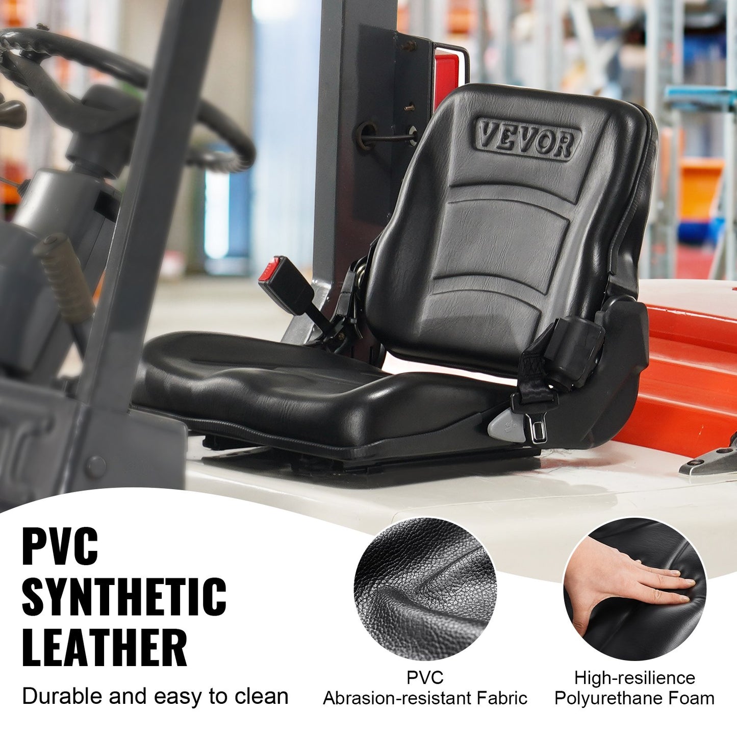 VEVOR Universal Forklift Seat, Fold Down Tractor Seat with Adjustable Angle Back,