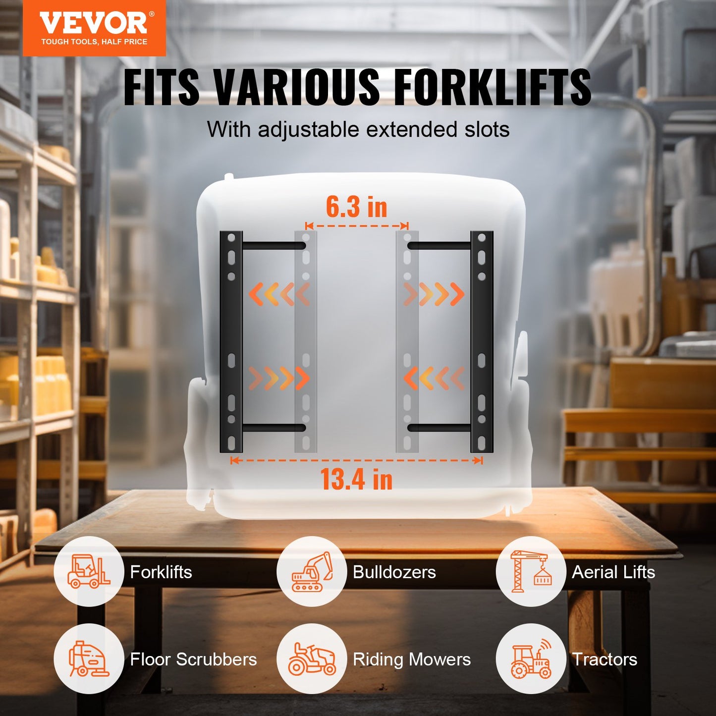 VEVOR Universal Forklift Seat, Fold Down Tractor Seat with Adjustable Angle Back