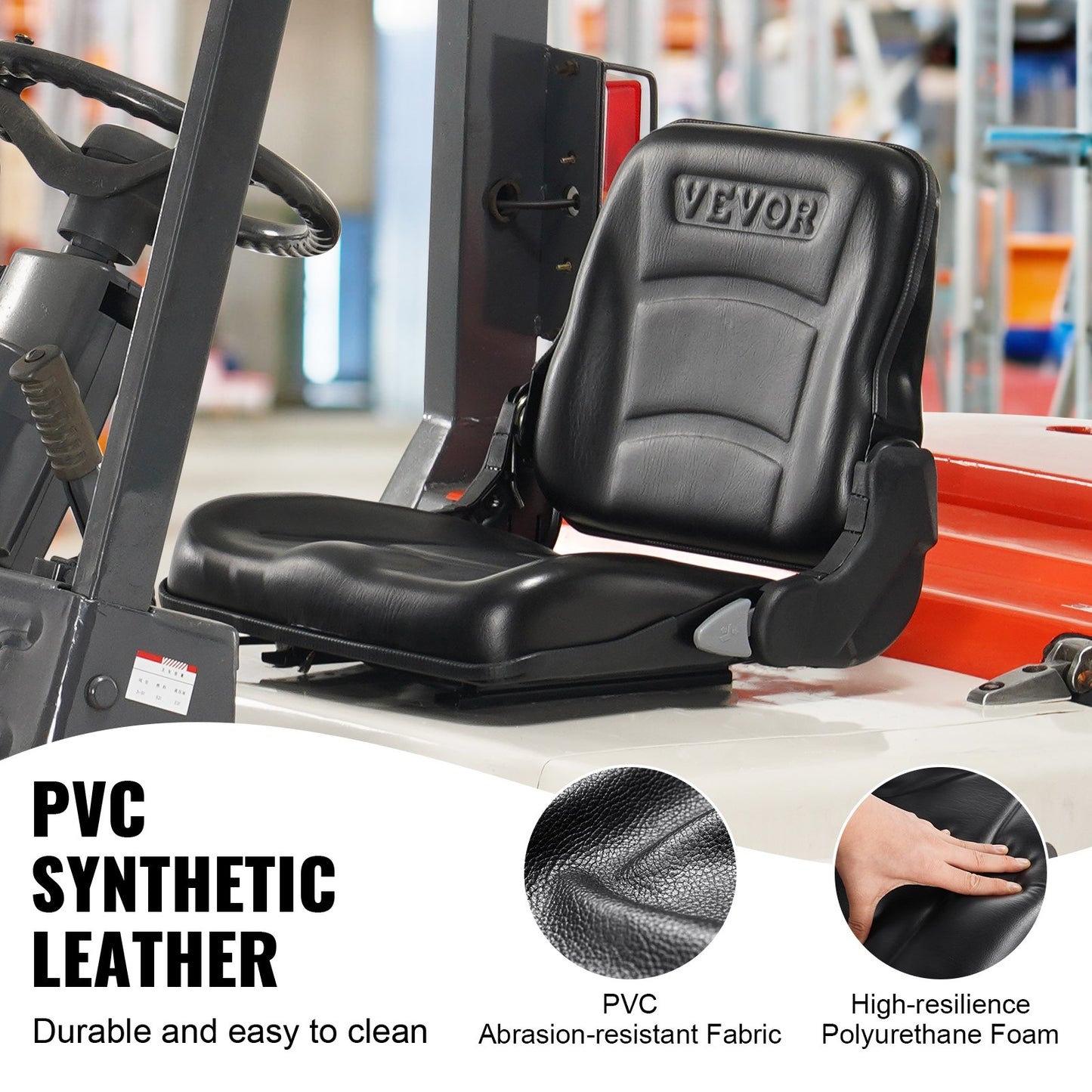 VEVOR Universal Forklift Seat, Fold Down Tractor Seat with Adjustable Angle Back