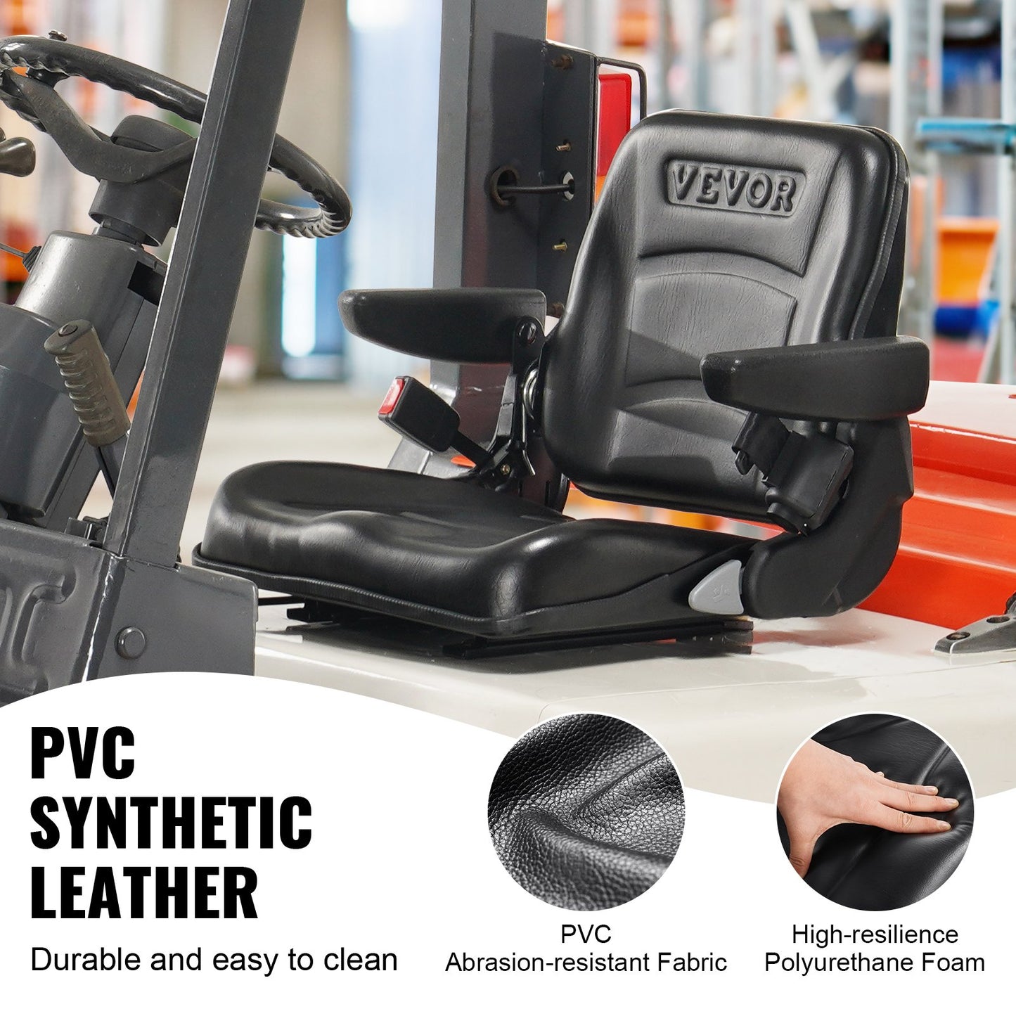 VEVOR Universal Forklift Seat, Fold Down Tractor Seat with Adjustable Angle Back,
