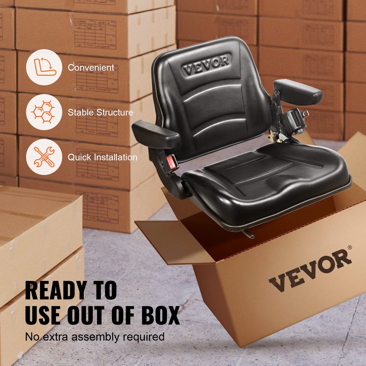 VEVOR Universal Forklift Seat, Fold Down Tractor Seat with Adjustable Angle Back,