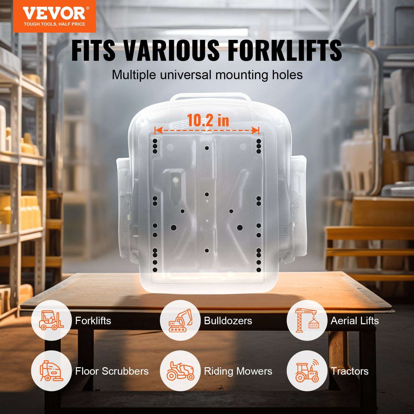 VEVOR Universal Forklift Seat Adjustable Tractor Seat with Seatbelt Armrests
