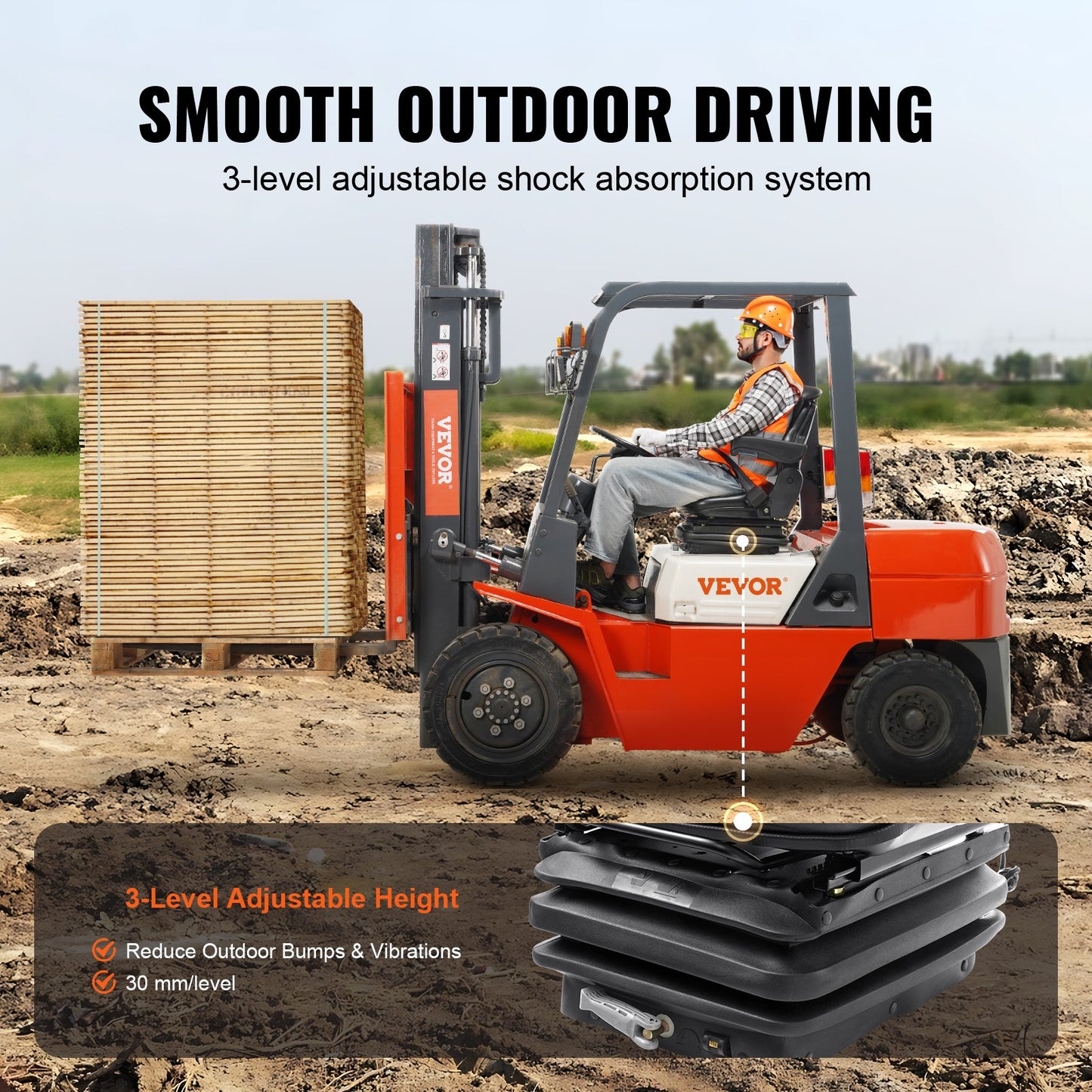 VEVOR Universal Forklift Seat Adjustable Tractor Seat with Seatbelt Armrests