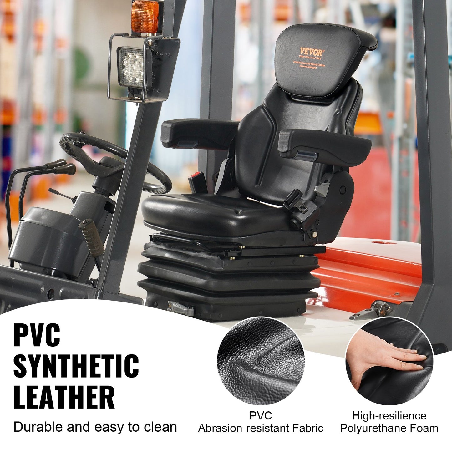 VEVOR Universal Forklift Seat Adjustable Tractor Seat with Seatbelt Armrests