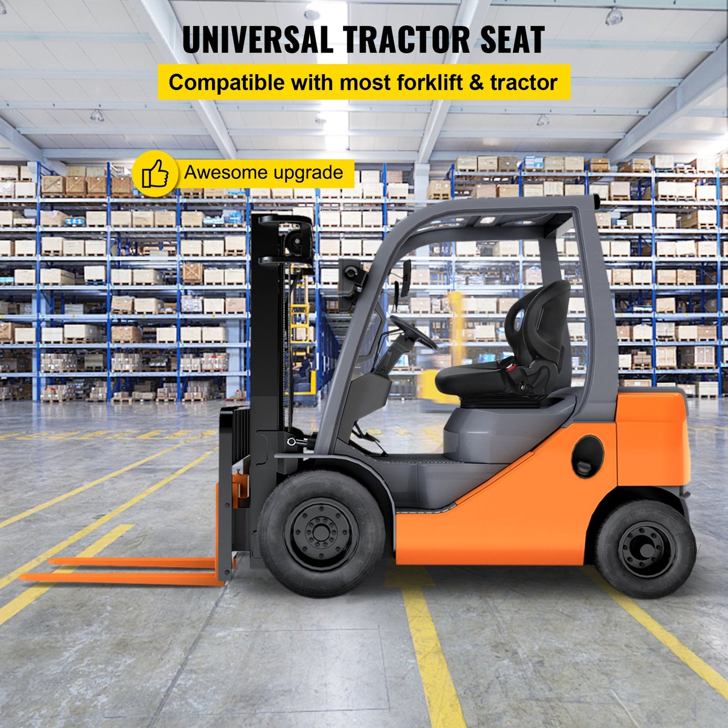 VEVOR Universal Tractor Seat With Retractable Seat Belt Switch, Forklift Seat, Lawn