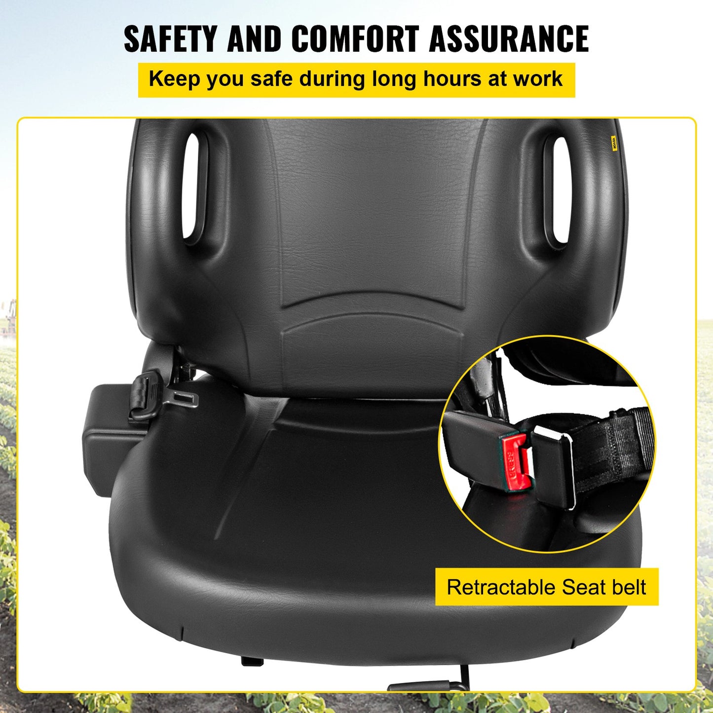 VEVOR Universal Tractor Seat With Retractable Seat Belt Switch, Forklift Seat, Lawn