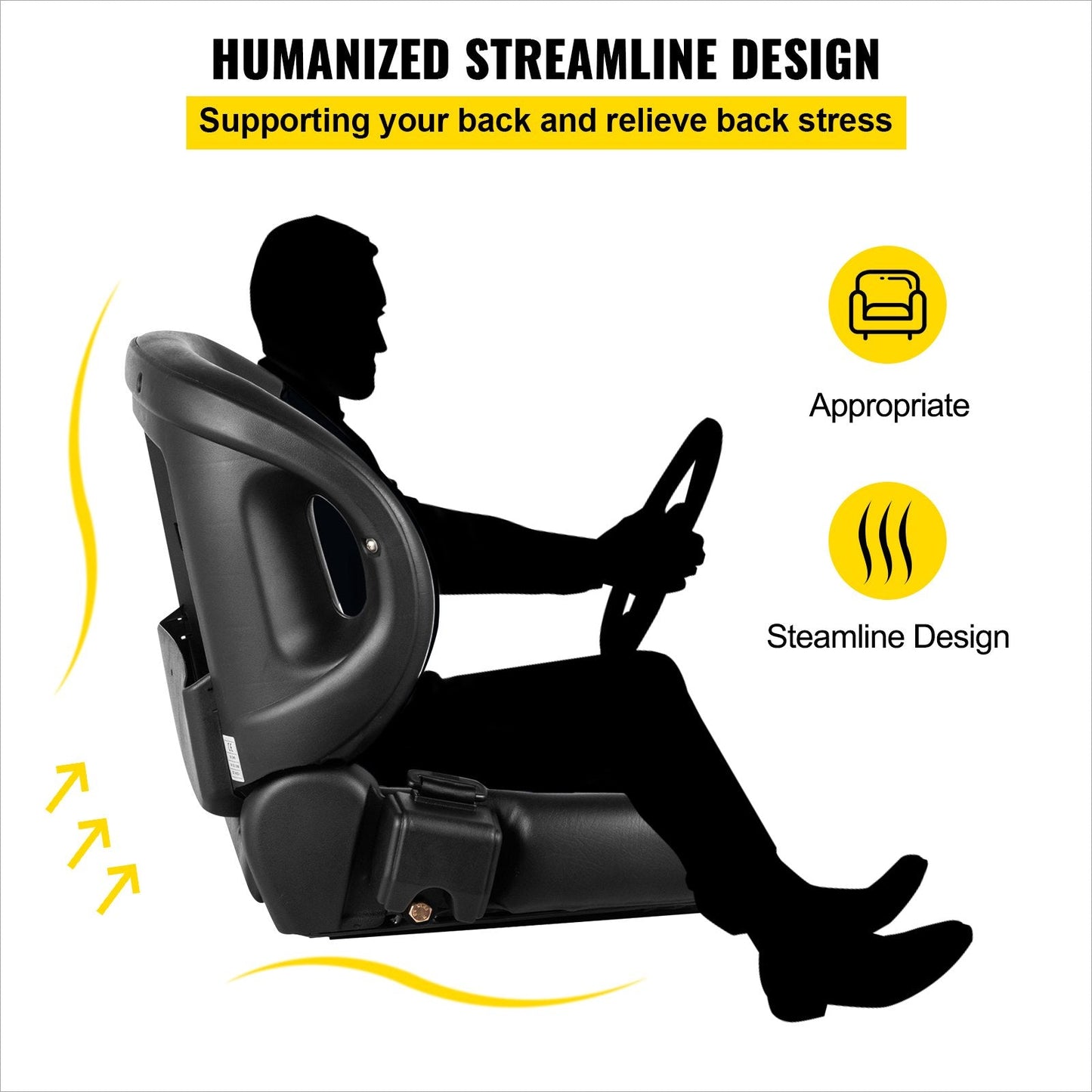 Universal Black Tractor Seat with Retractable Belt, Compatible with Various Models