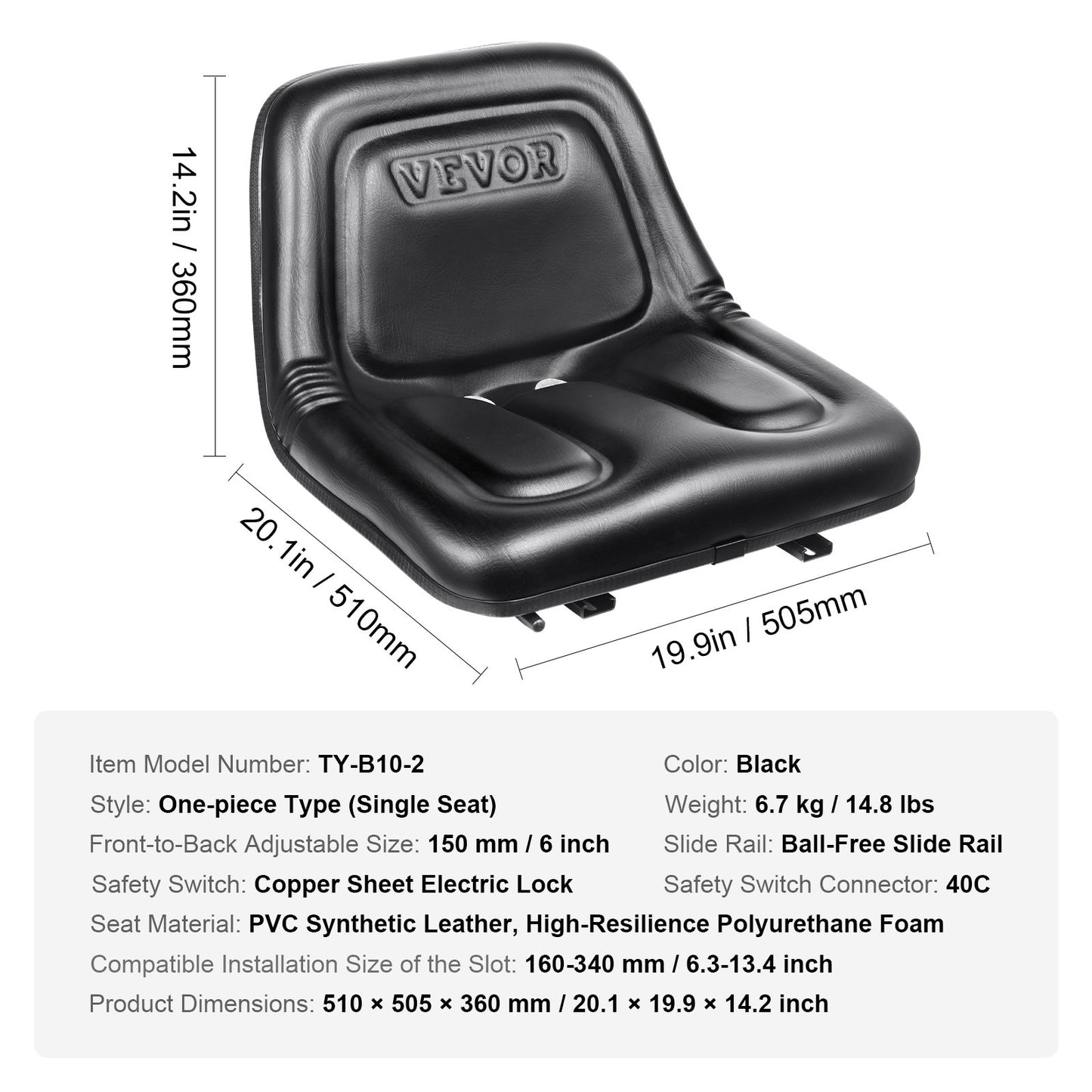 VEVOR Universal Tracor Seat, Lawn Mower Seat with Micro Switch and Drainage Holes,