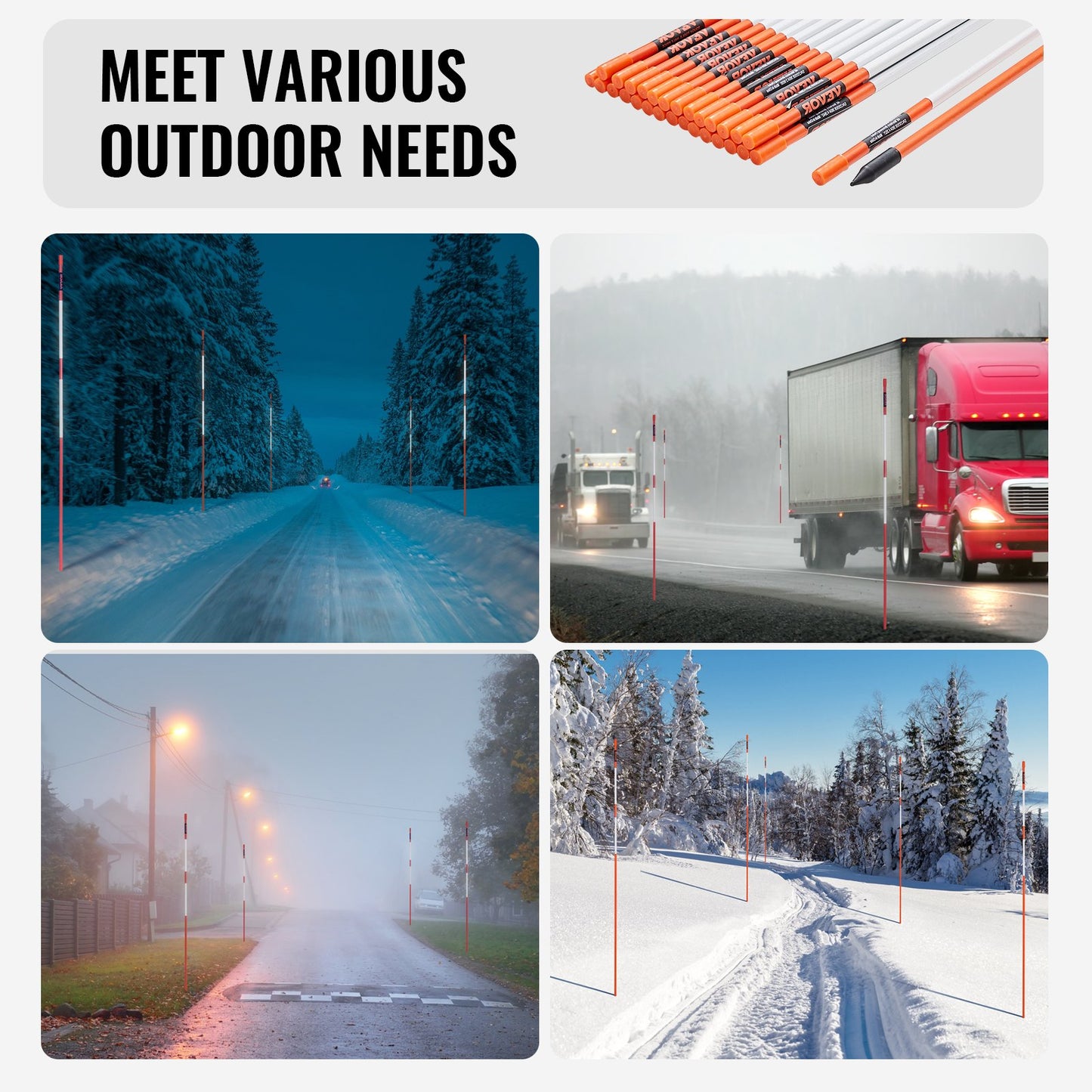 VEVOR Driveway Markers, 30 PCS 121.5cm, 0.78cm Diameter, Orange Fiberglass Poles