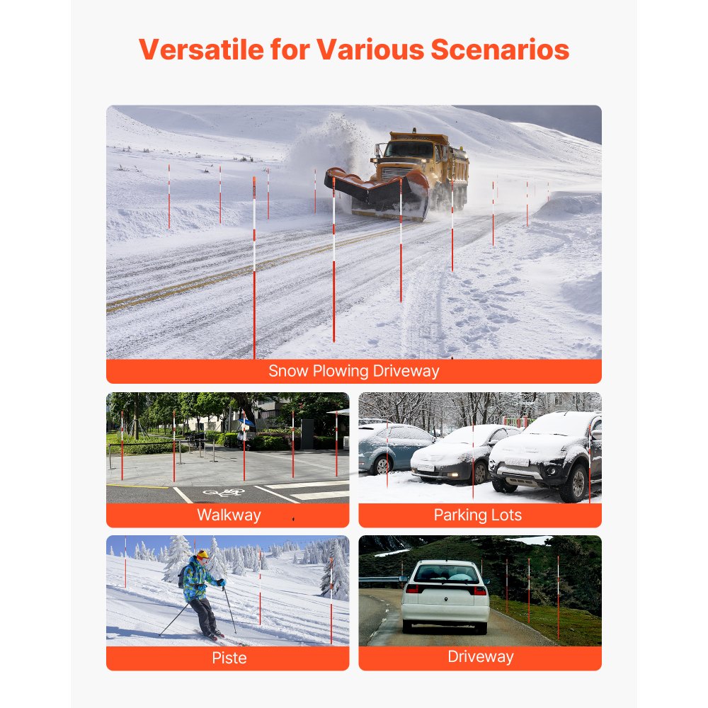 VEVOR 100Pcs Reflective Driveway Markers 7.87mm Dia 183cm Snow Stakes Reflector