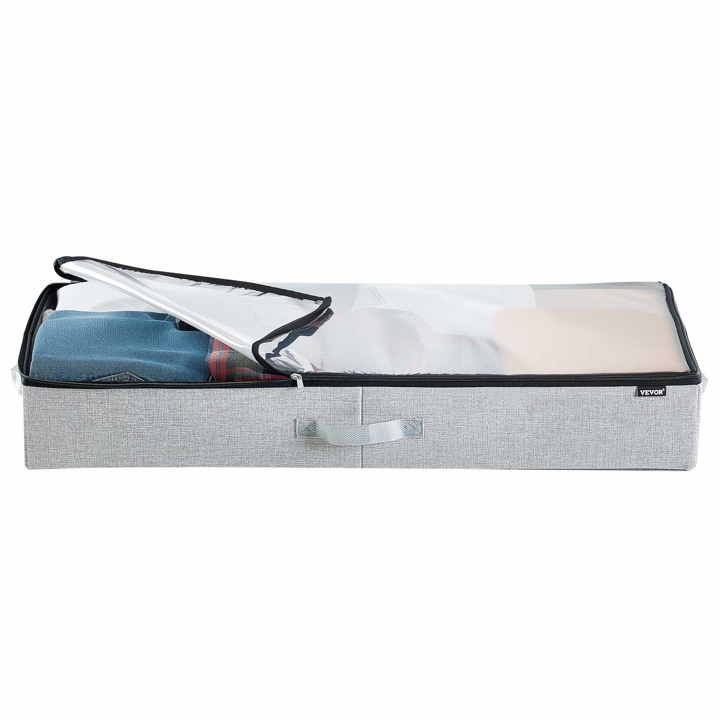 Under Bed Storage with Clear Lids, 850 x 430 x 120 mm, 45L Large Underbed Clothes Storage Containers, Low Profile Under Bed Drawer Shoe Organizer Bins Box for Blanket Shoe Bedroom, 2 Pack