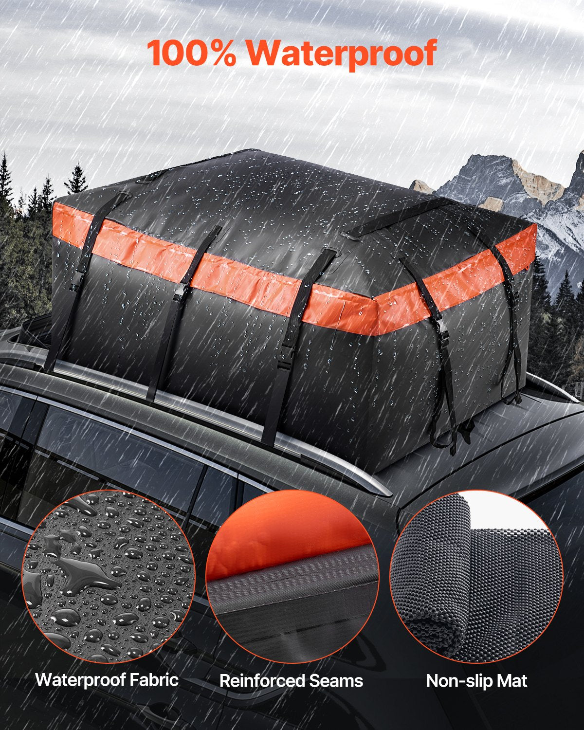 VEVOR Car Rooftop Cargo Carrier Bag 20 Cubic Feet 840D PVC Car Roof Luggage Bag