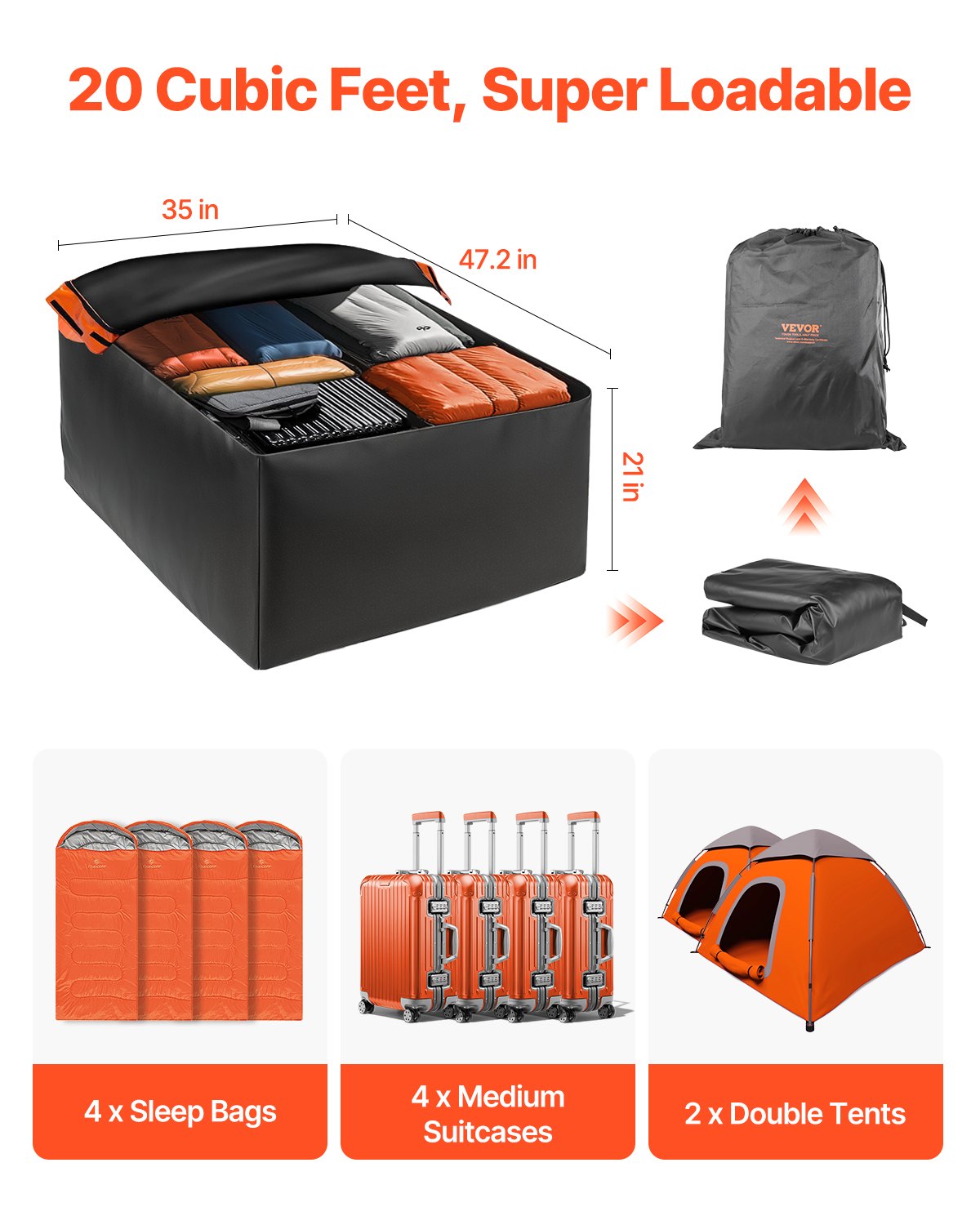 VEVOR Car Rooftop Cargo Carrier Bag 20 Cubic Feet 840D PVC Car Roof Luggage Bag