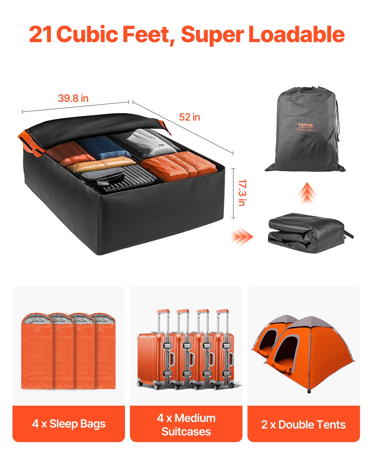 VEVOR Car Rooftop Cargo Carrier Bag 21 Cubic Feet Roof Cargo Carrier 840D PVC