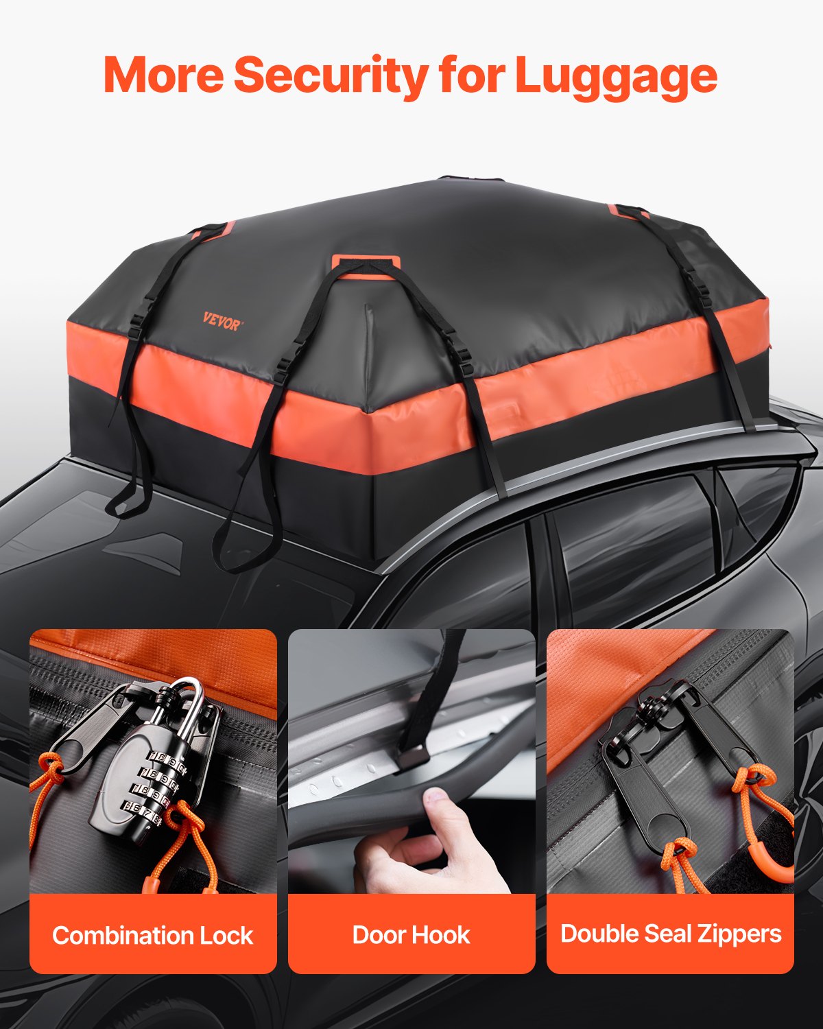 VEVOR Car Rooftop Cargo Carrier Bag 21 Cubic Feet Roof Cargo Carrier 840D PVC