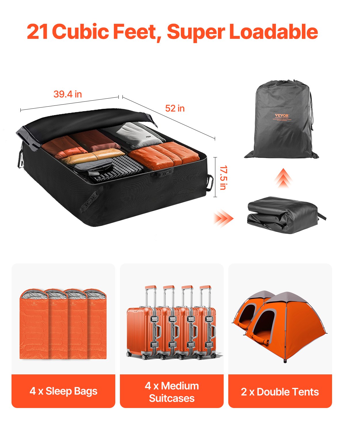VEVOR Car Rooftop Cargo Carrier Bag 21 Cubic Feet Cargo Carrier for Car Roof