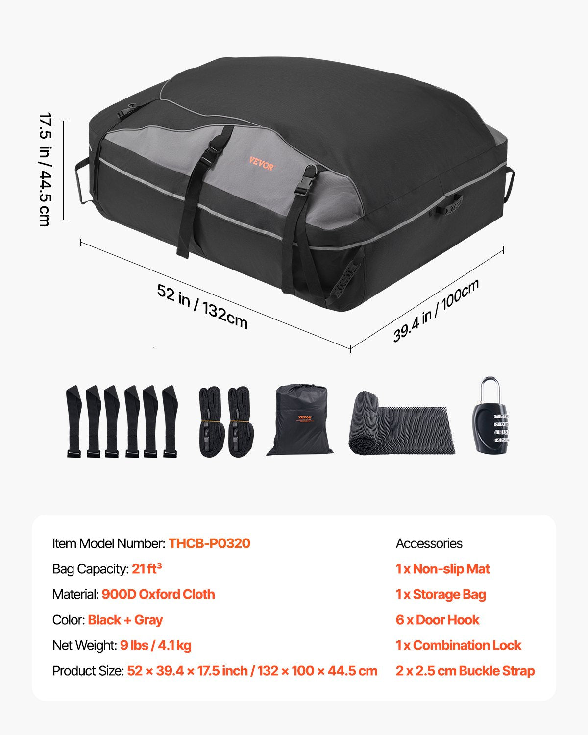 VEVOR Car Rooftop Cargo Carrier Bag 21 Cubic Feet Cargo Carrier for Car Roof