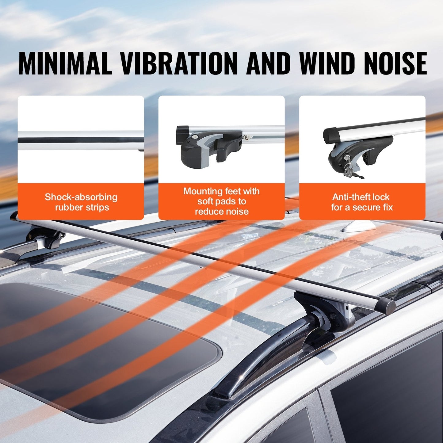 Universal Aluminum Roof Rack Crossbar with Lock, 3.2 kg Capacity, 1.37 m Length