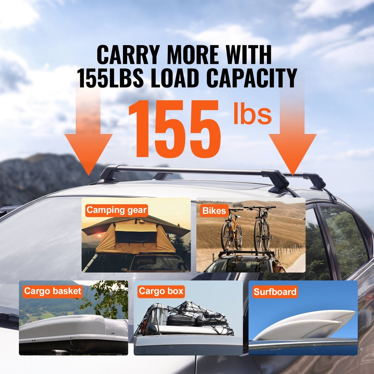 Aluminum Roof Rack Crossbar with Lock for Naked Roofs, 70 kg Capacity, 1.08 m
