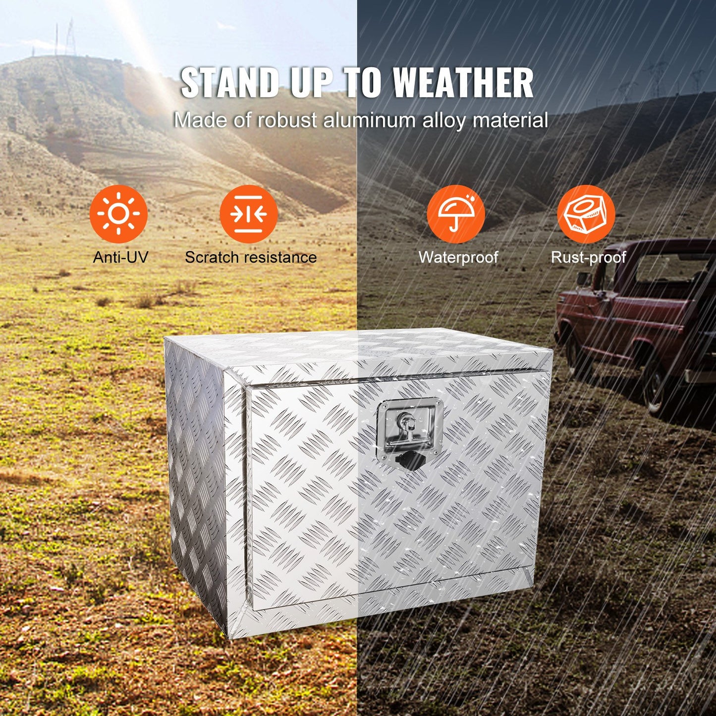 VEVOR Underbody Truck Box, 24"×17"×18" Pickup Storage Box, Heavy Duty Aluminum Diamond