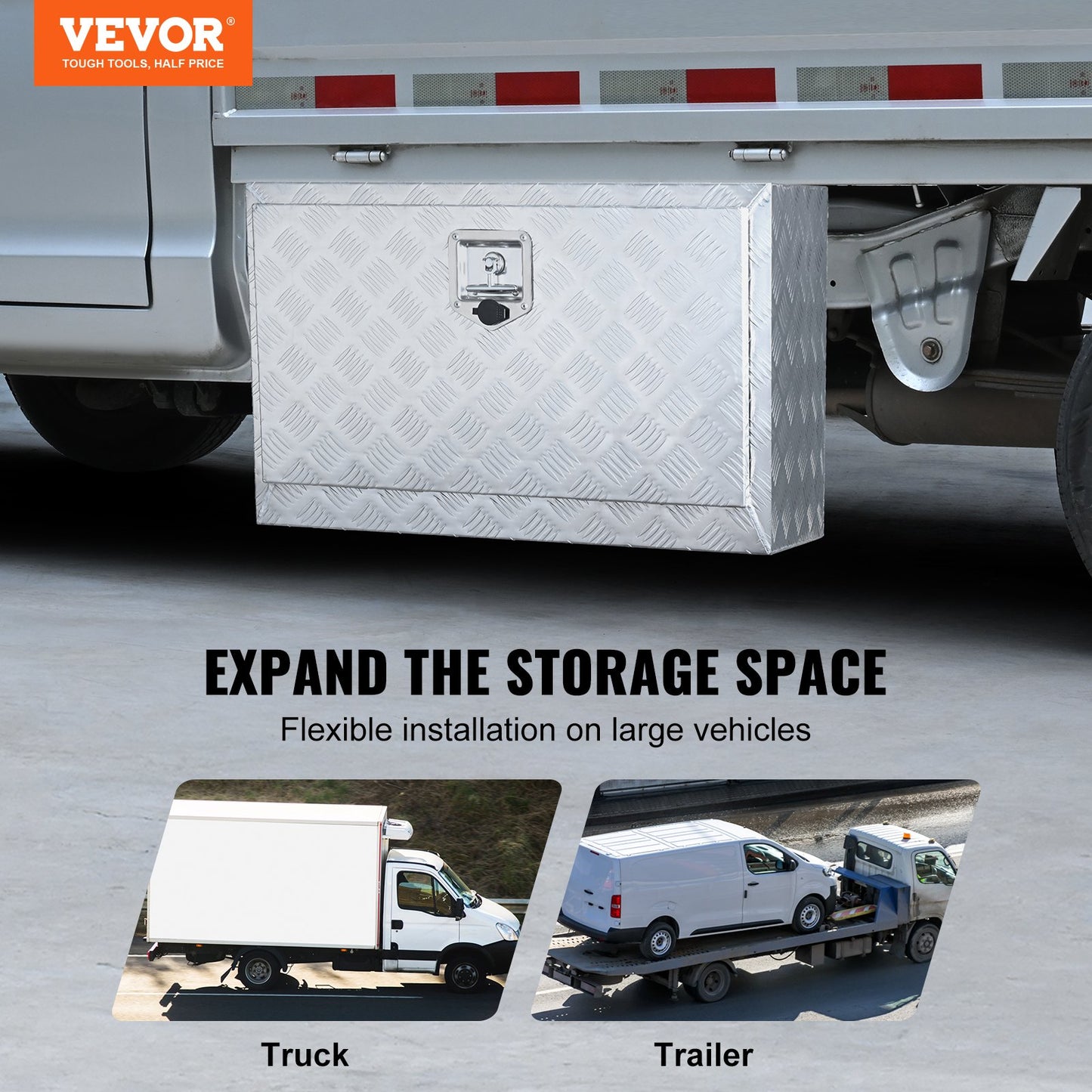 VEVOR Underbody Truck Box, 30"×14"×16" Pickup Storage Box, Heavy Duty Aluminum Diamond