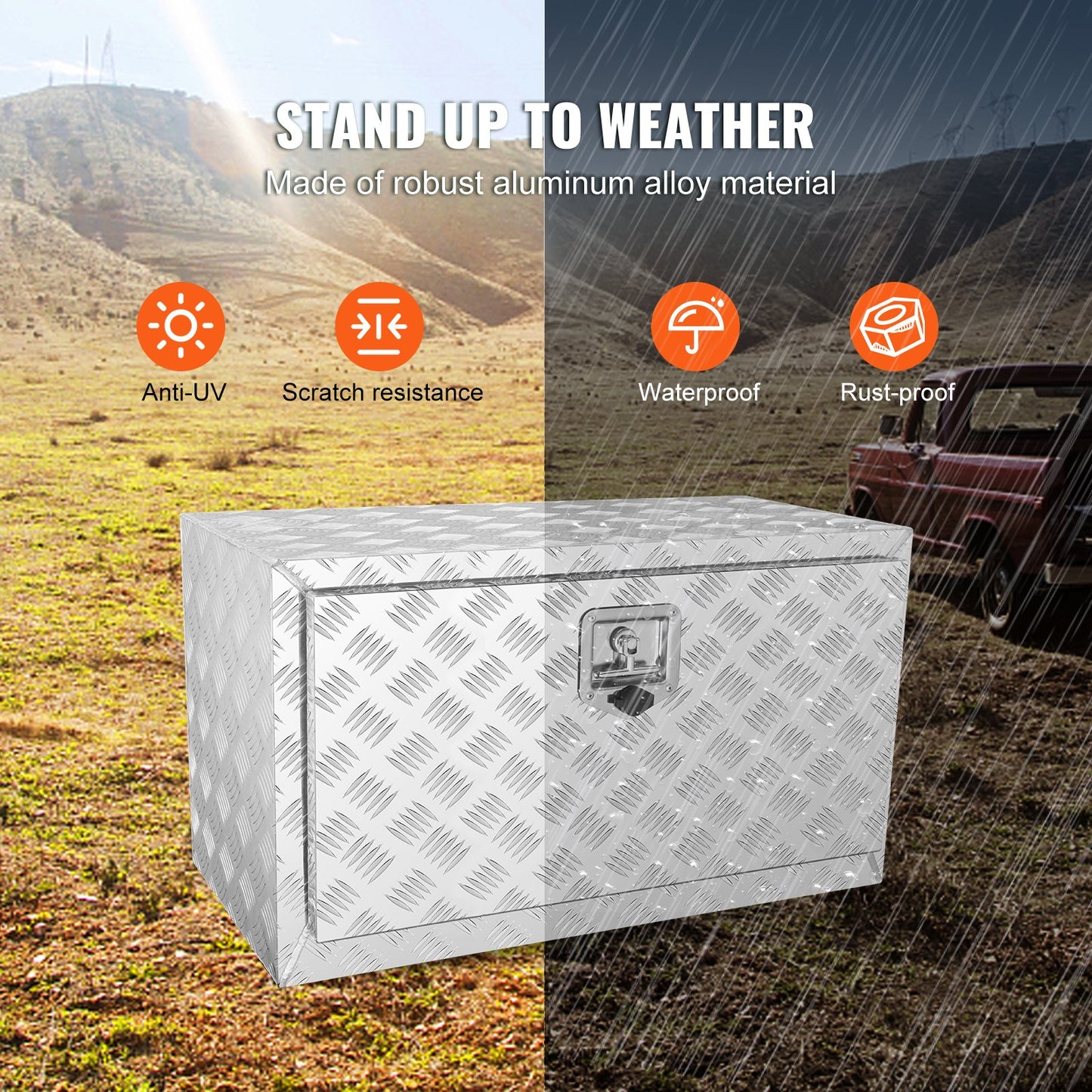 VEVOR Underbody Truck Box, 30"×14"×16" Pickup Storage Box, Heavy Duty Aluminum Diamond
