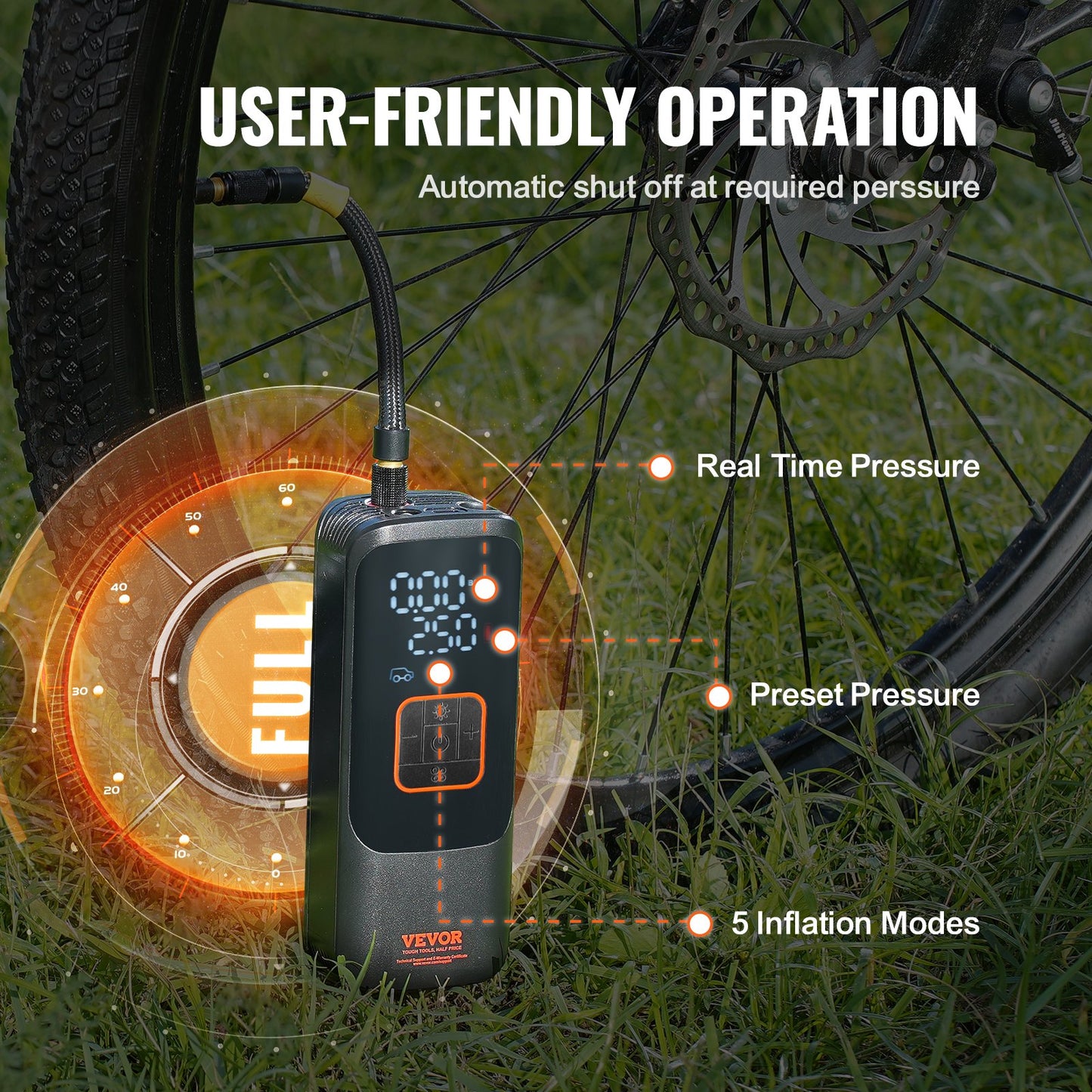 VEVOR Tire Inflator Portable Air Compressor, 150 PSI Electric Air Pump, 4000mAh