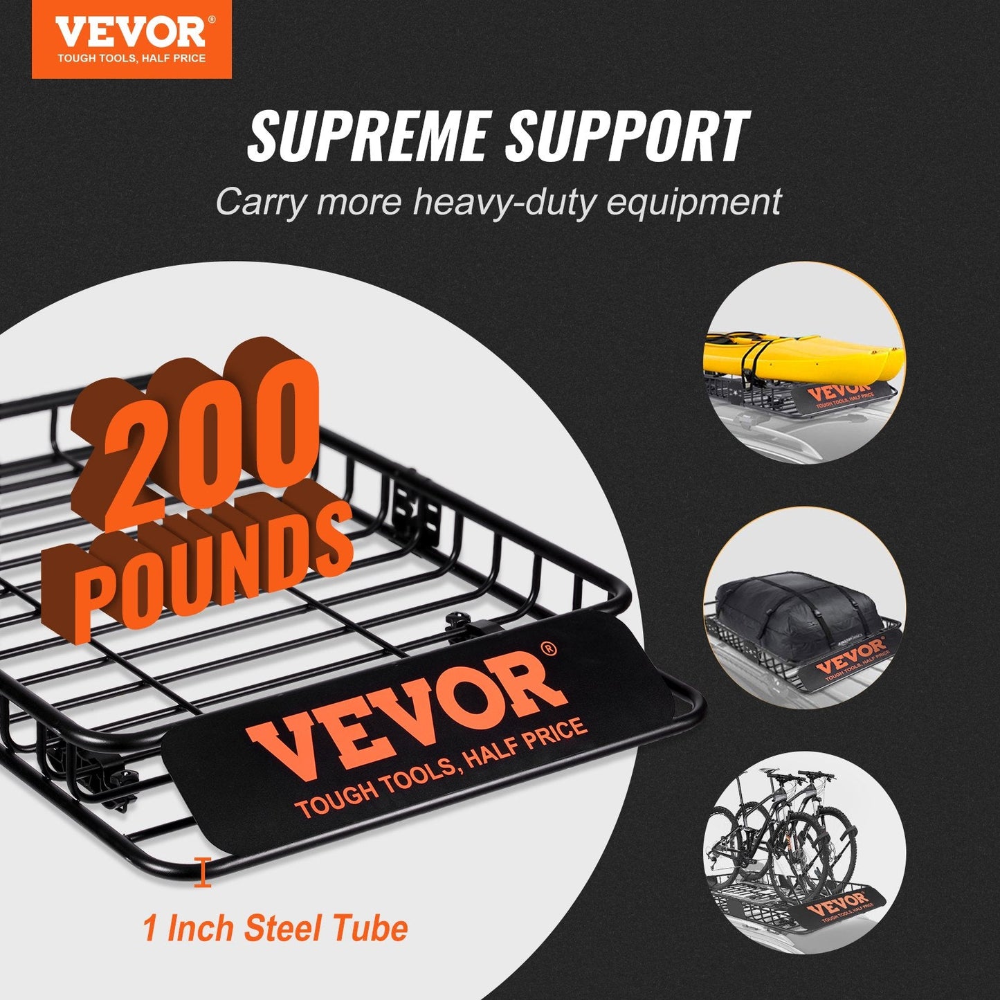 Heavy-Duty Roof Rack Cargo Carrier, 90.7 kg Capacity, 1.17x0.91x0.11 m Size