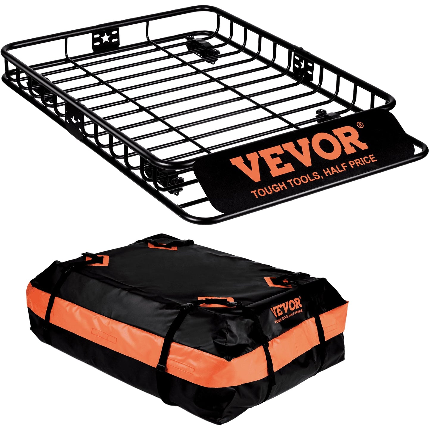 SUV Truck Roof Rack Cargo Basket with Waterproof Luggage Bag, 90.7 kg Capacity