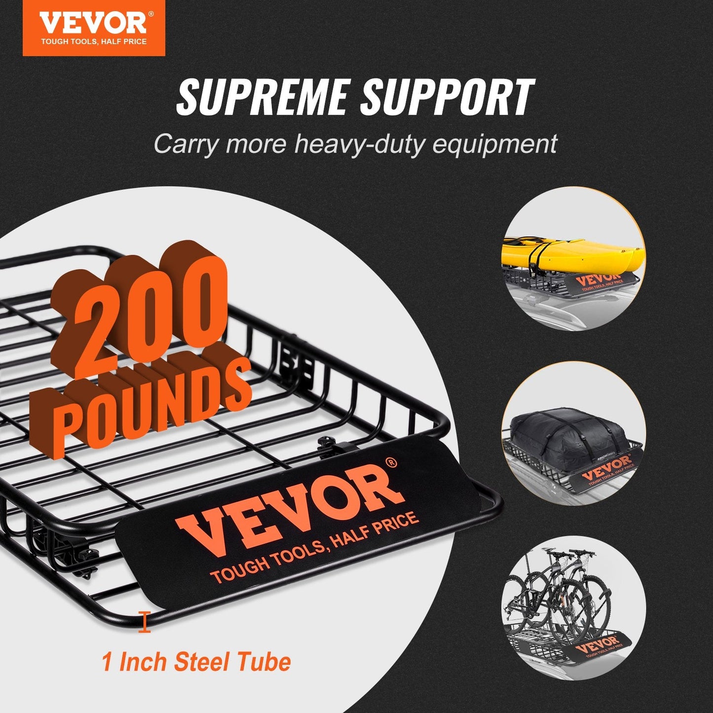 Universal Roof Rack Cargo Basket, 90.7 kg Capacity, 1.63x0.99x0.15 m for SUVs