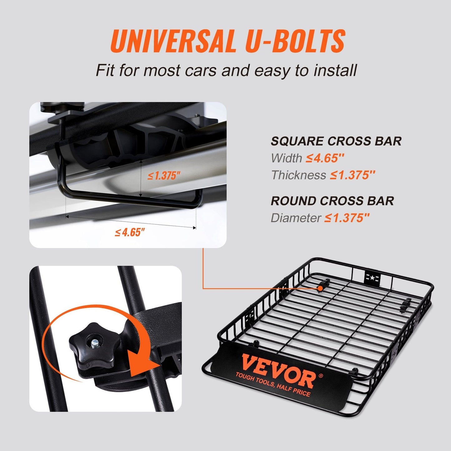 Universal Roof Rack Cargo Basket, 90.7 kg Capacity, 1.63x0.99x0.15 m for SUVs