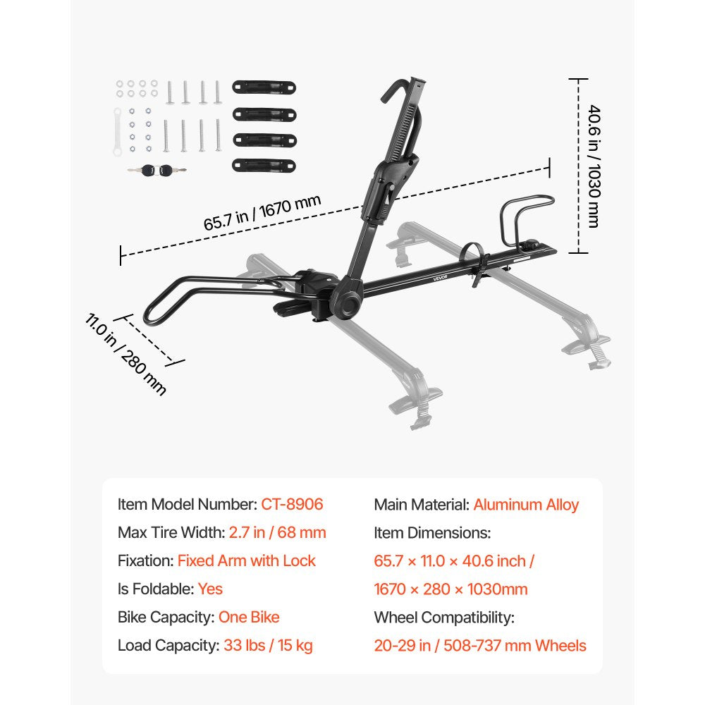 Folding Roof Top Bike Rack Heavy Duty Car Bicycle Upright Mount Rack Lock