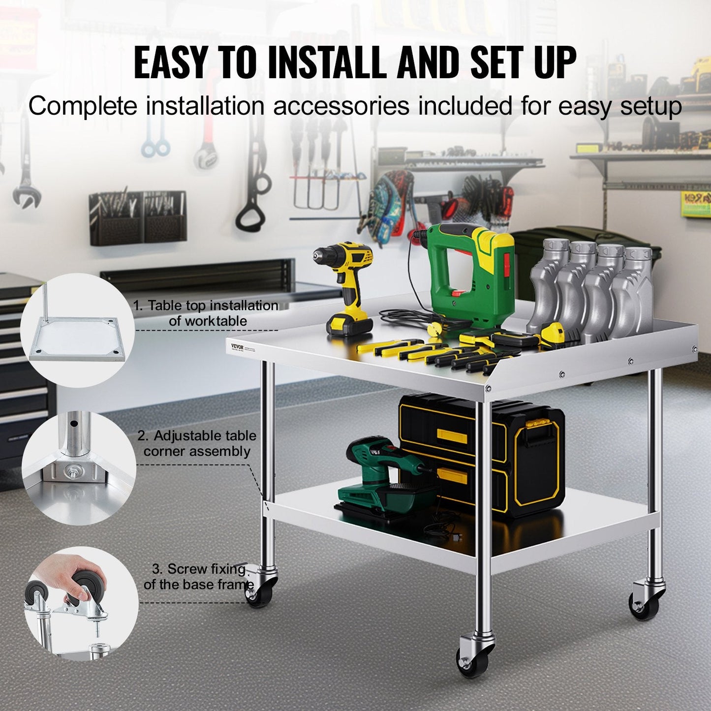 Stainless Steel Commercial Food Prep Table with Wheels, 0.76 x 0.91 x 0.76 m