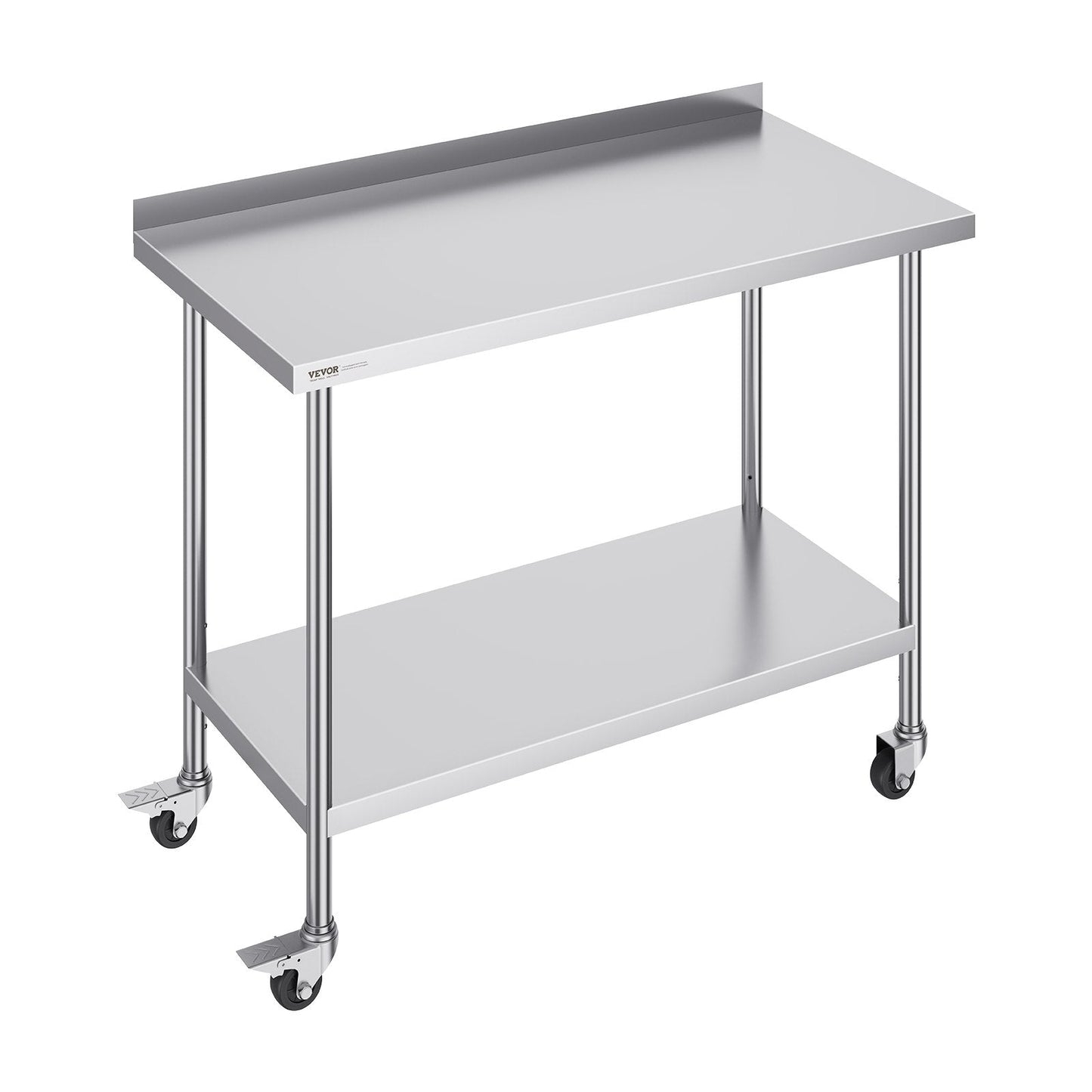 Stainless Steel Work Table with Casters, 0.6 x 1.2 x 1 m, Adjustable Height