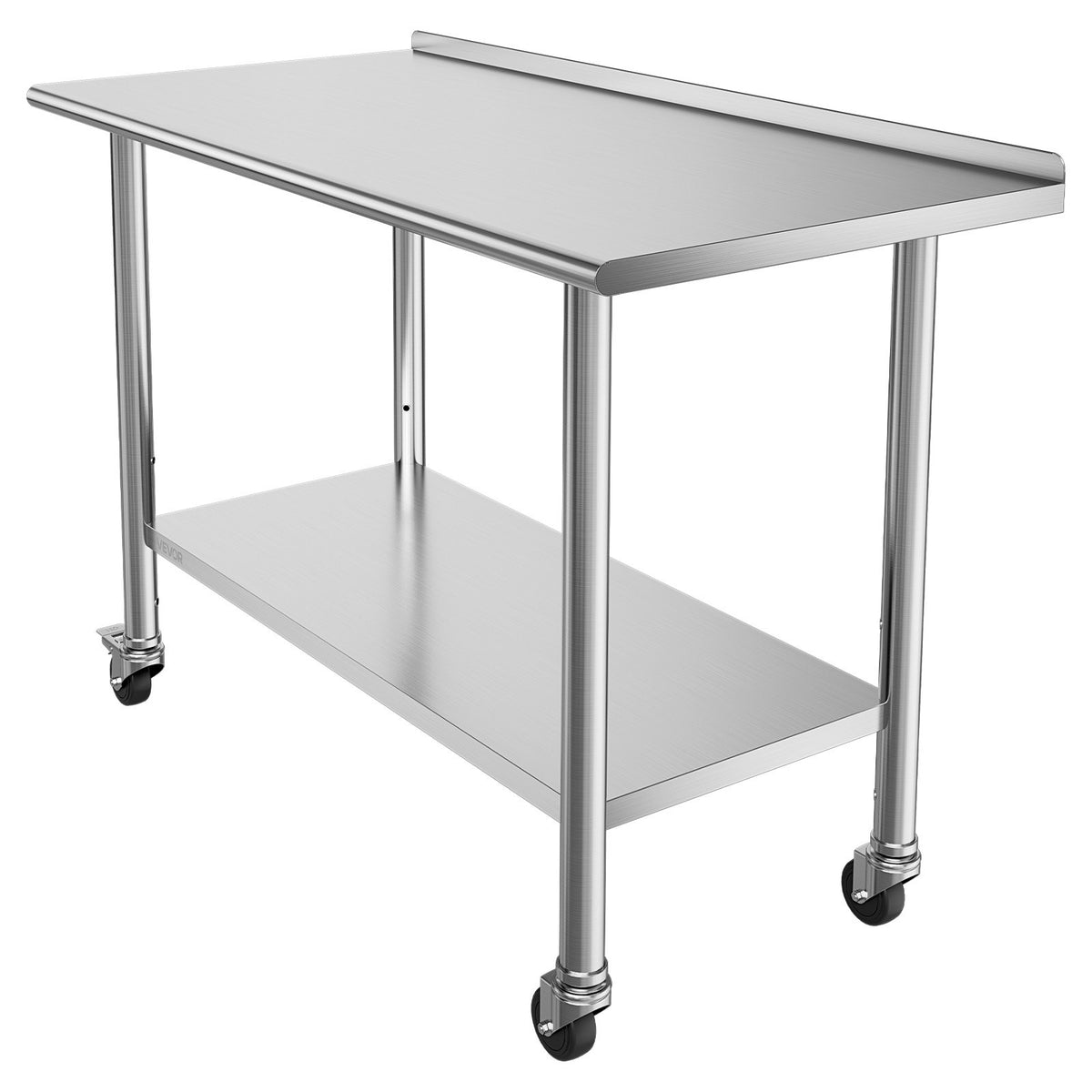 Stainless Steel Work Table, 61x122 cm Food Prep Table with Wheels, Commercial Kitchen Workstation with Adjustable Undershelf, Metal Heavy Duty Utility Worktable, for Restaurant Outdoor