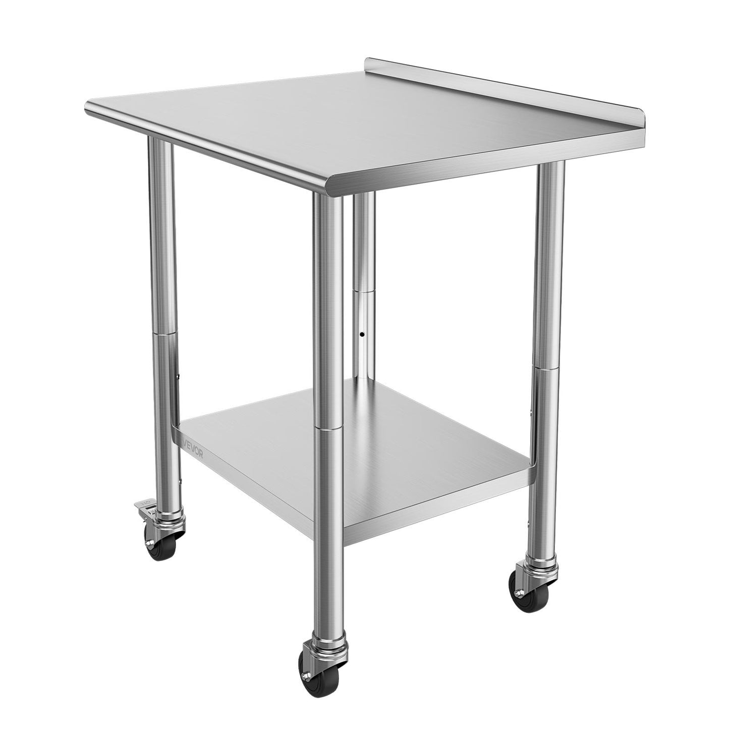 Stainless Steel Work Table, 61x76 cm Food Prep Table with Wheels and Backsplash, Commercial Kitchen Workstation with Adjustable Undershelf, Metal Utility Worktable, for Restaurant Outdoor