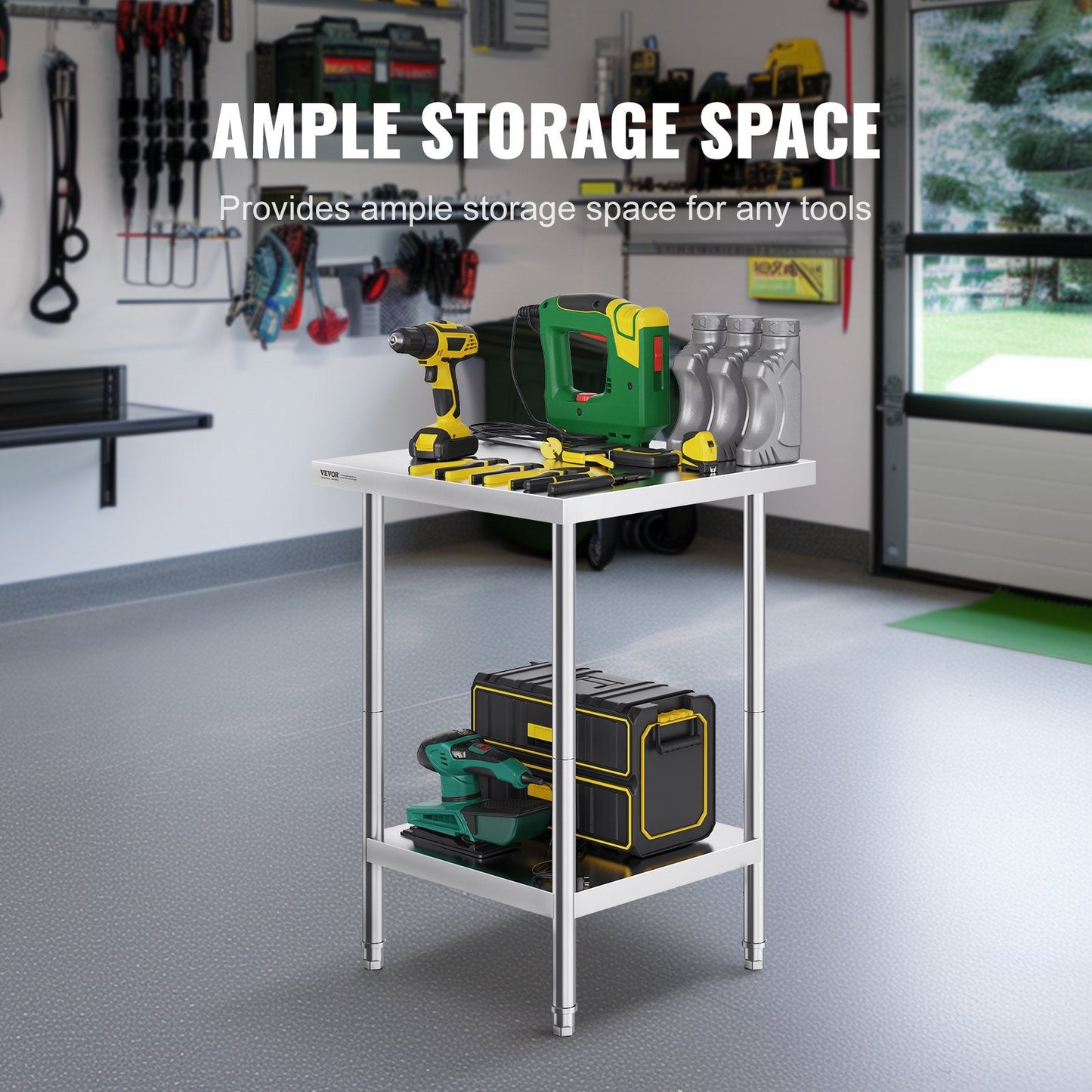 Stainless Steel Prep Table, 0.61 x 0.61 x 0.86m, 317 kg Capacity, Adjustable Height