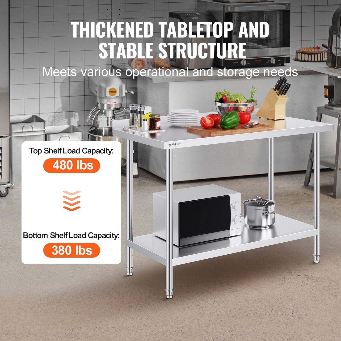 Stainless Steel Work Table: 0.61 x 1.22 x 0.91 m Adjustable Height for Kitchen Use