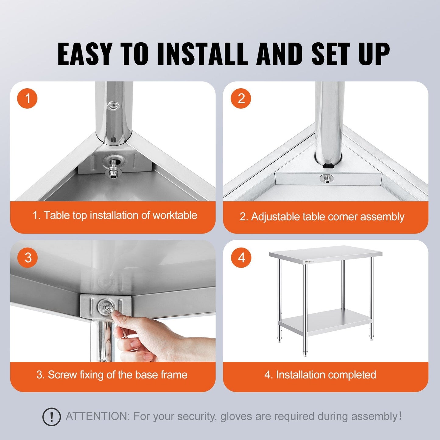 Stainless Steel Workstation, 0.61 x 0.91 x 0.86m, Adjustable Heights for Versatile Use