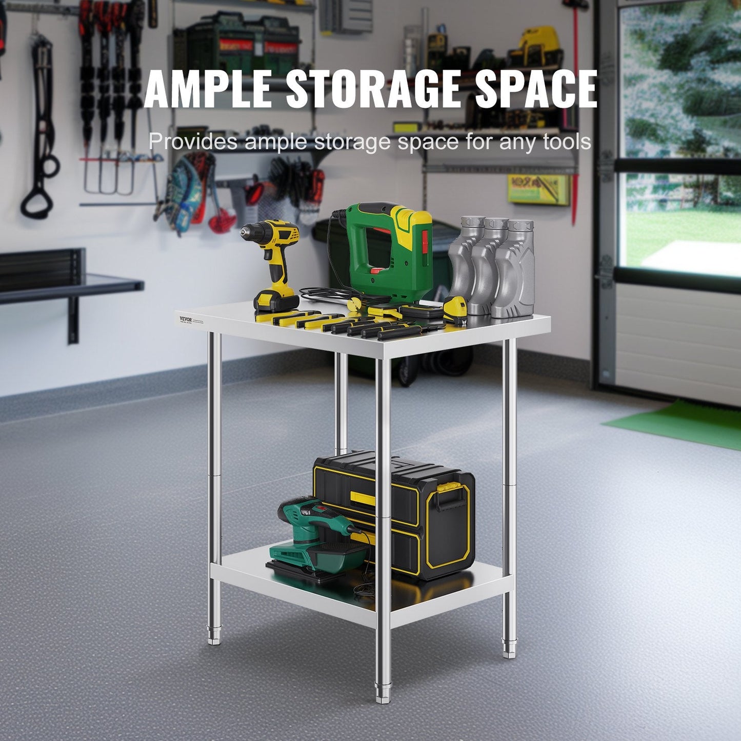 Stainless Steel Worktable, Adjustable Height, 0.61 x 0.76 x 0.86m, 13.3 kg
