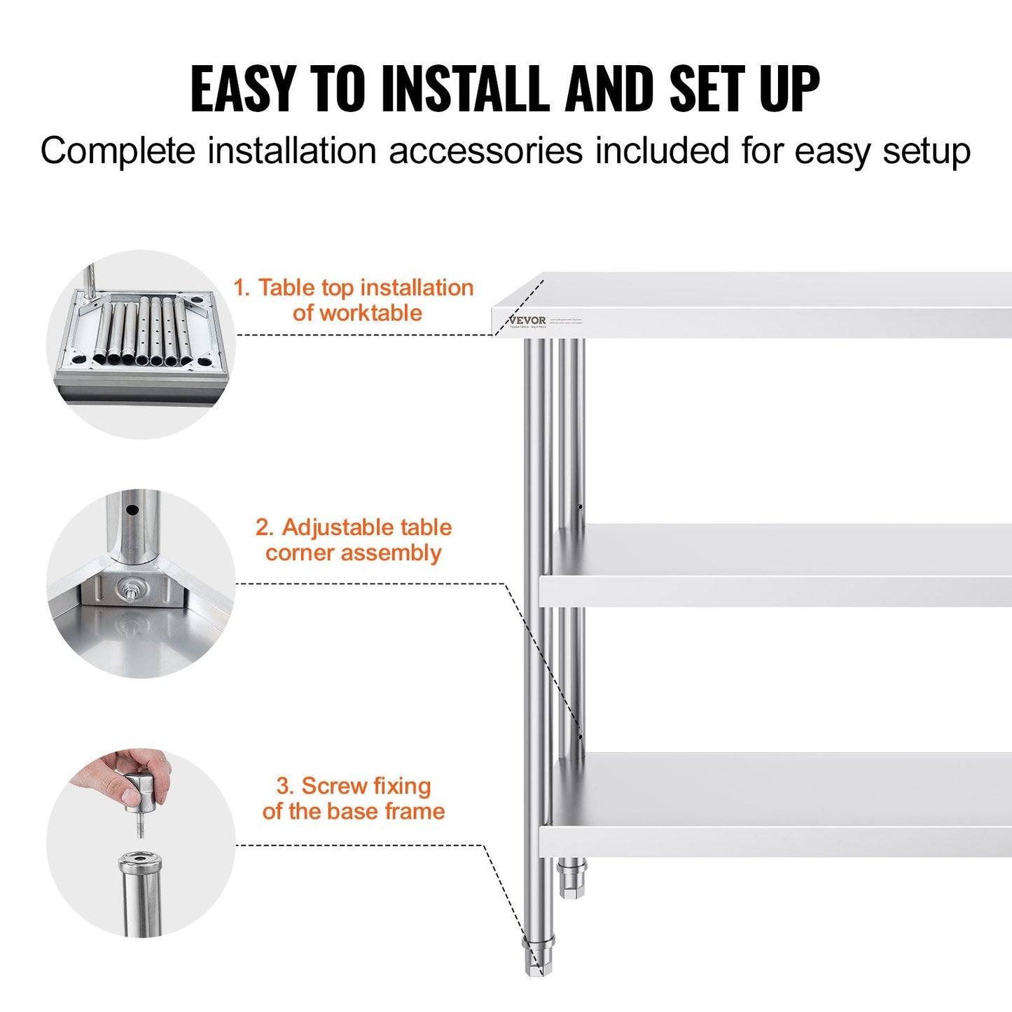Stainless Steel Worktable with Adjustable Undershelves, 0.36 x 1.22 x 0.86 Meter