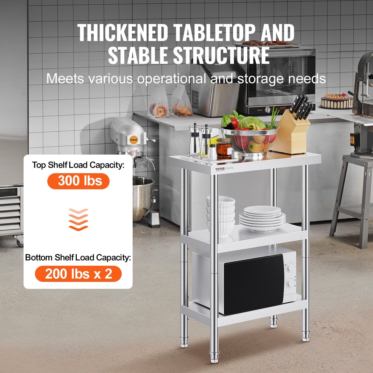 VEVOR Stainless Steel Food Prep Table, 14 x 24 x 34 Inch Commercial Kitchen Worktable,
