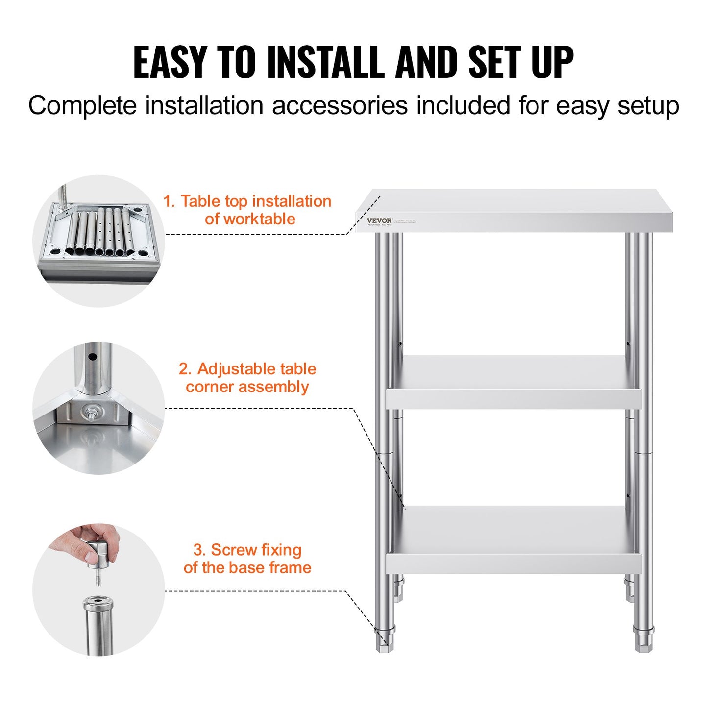 VEVOR Stainless Steel Food Prep Table, 14 x 24 x 34 Inch Commercial Kitchen Worktable,
