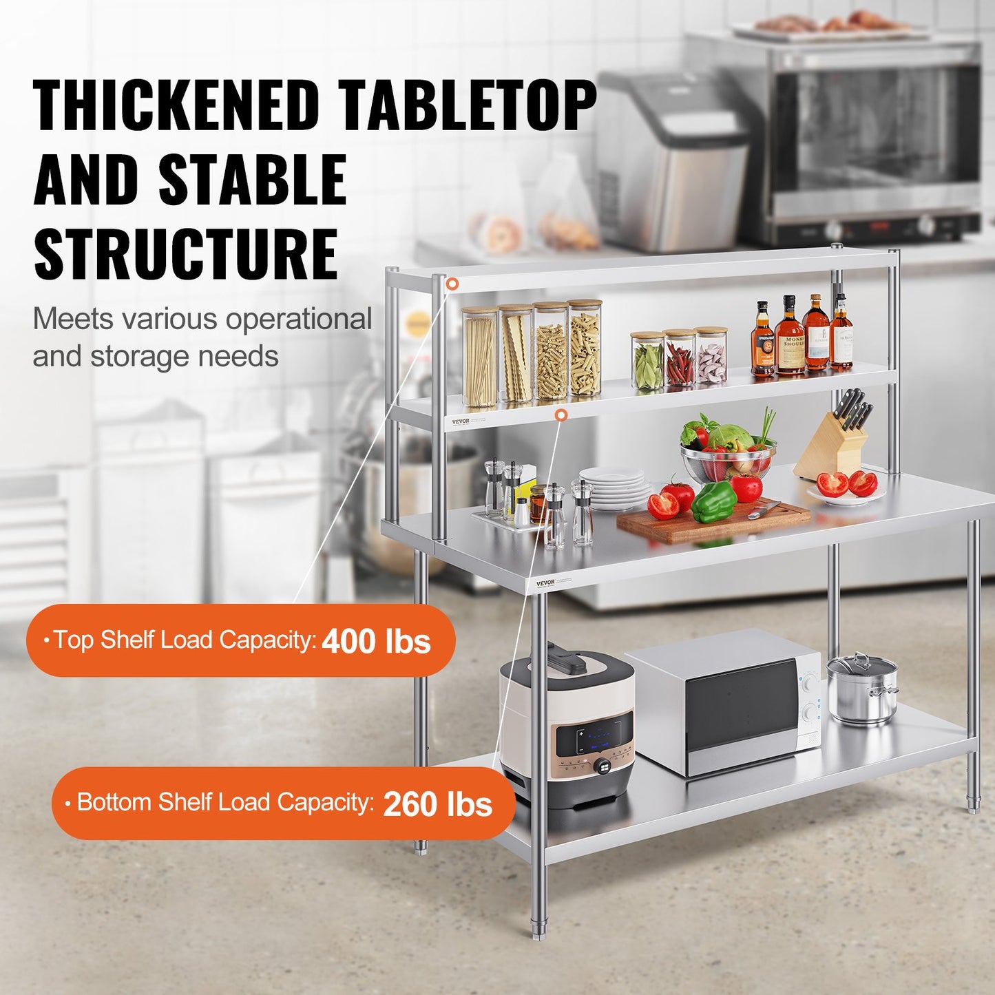 VEVOR Double Overshelf, Double Tier Stainless Steel Overshelf, 12 x 60 Inch Double