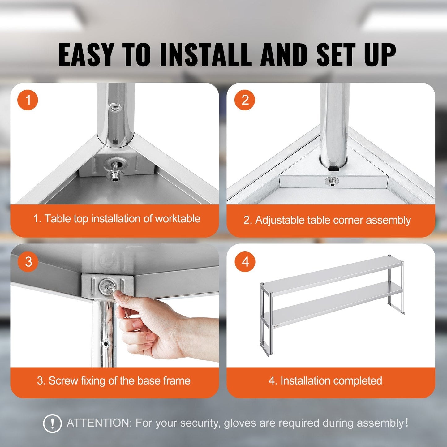 Stainless Steel Double Tier Overshelf, Adjustable, 0.3 x 1.8m, 11.85 kg Capacity
