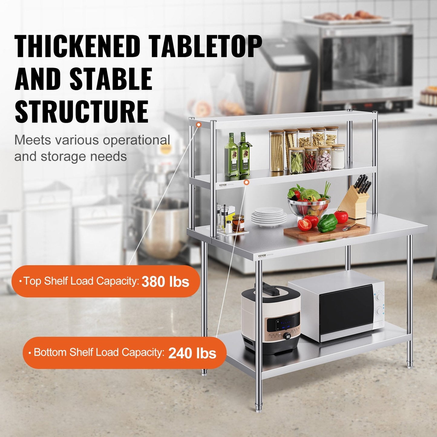 Double Tier Stainless Steel Overshelf, 0.3 x 1.2 m, Height Adjustable