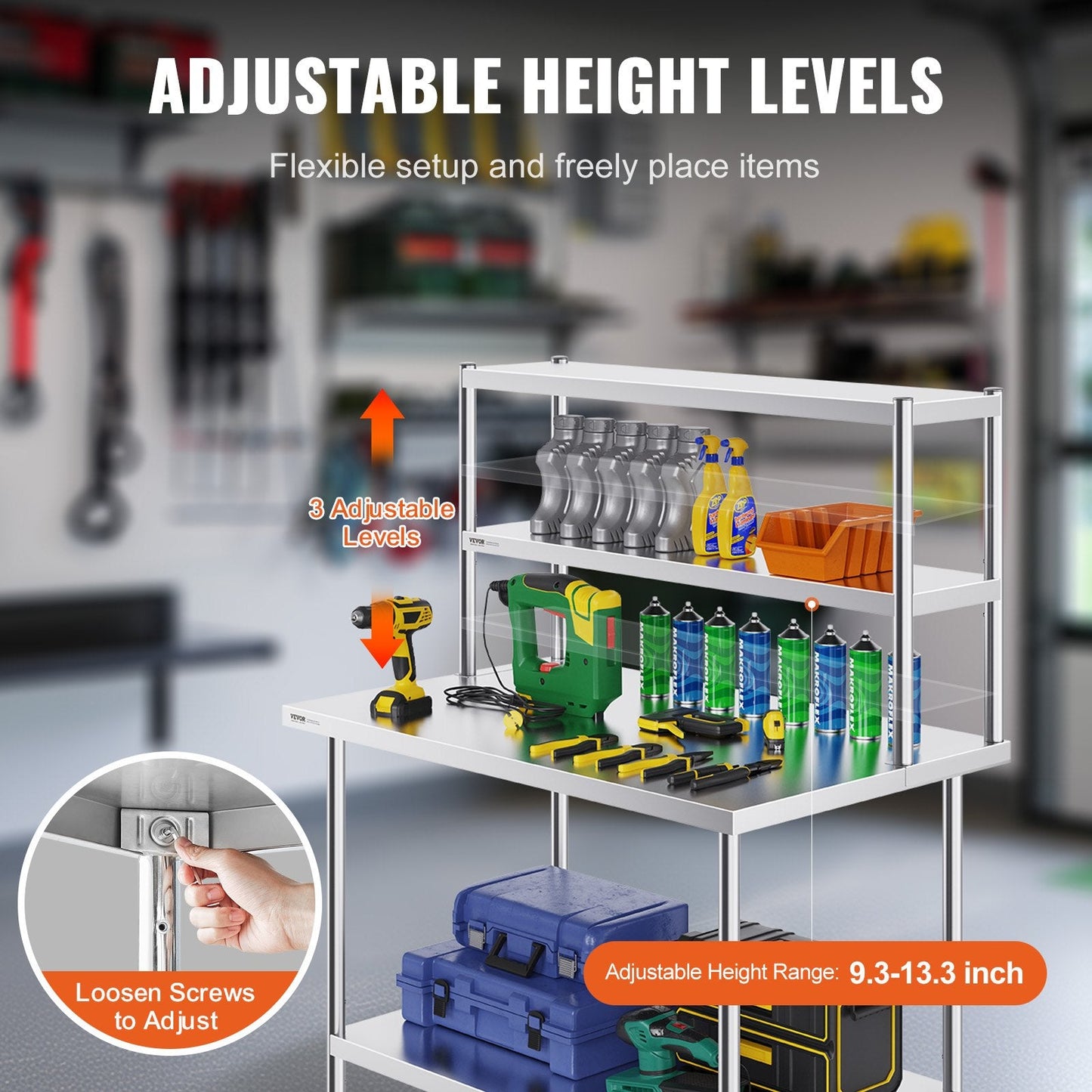 Double Tier Stainless Steel Overshelf, 0.3 x 1.2 m, Height Adjustable