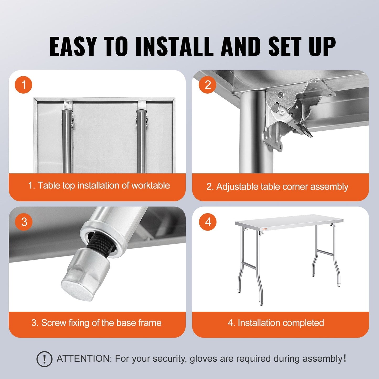 Stainless Steel Folding Kitchen Work Table, 1.22 x 0.61 M, Durable & Versatile