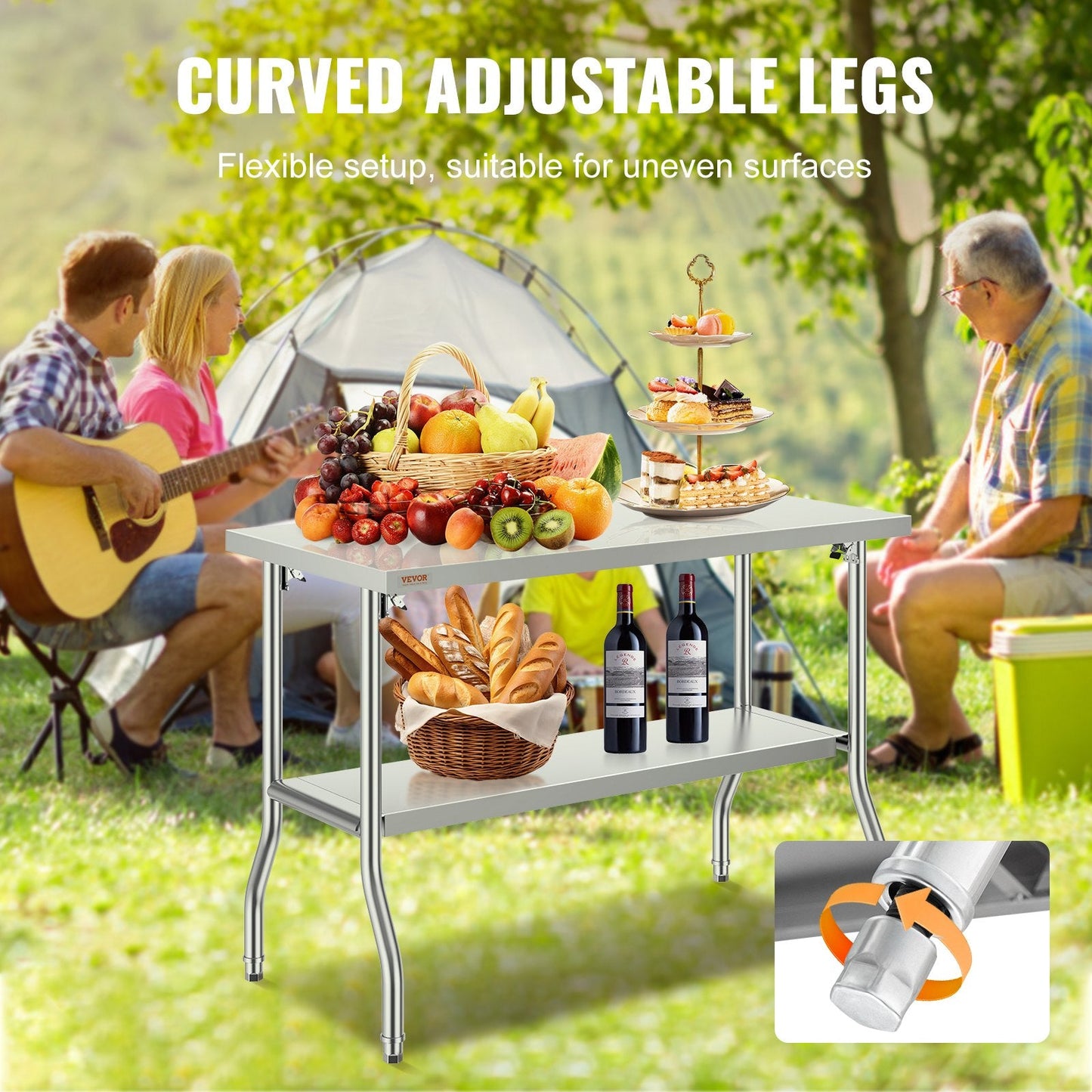 Folding Stainless Steel Commercial Prep Table, 1.22 x 0.61 m, 12.55 kg